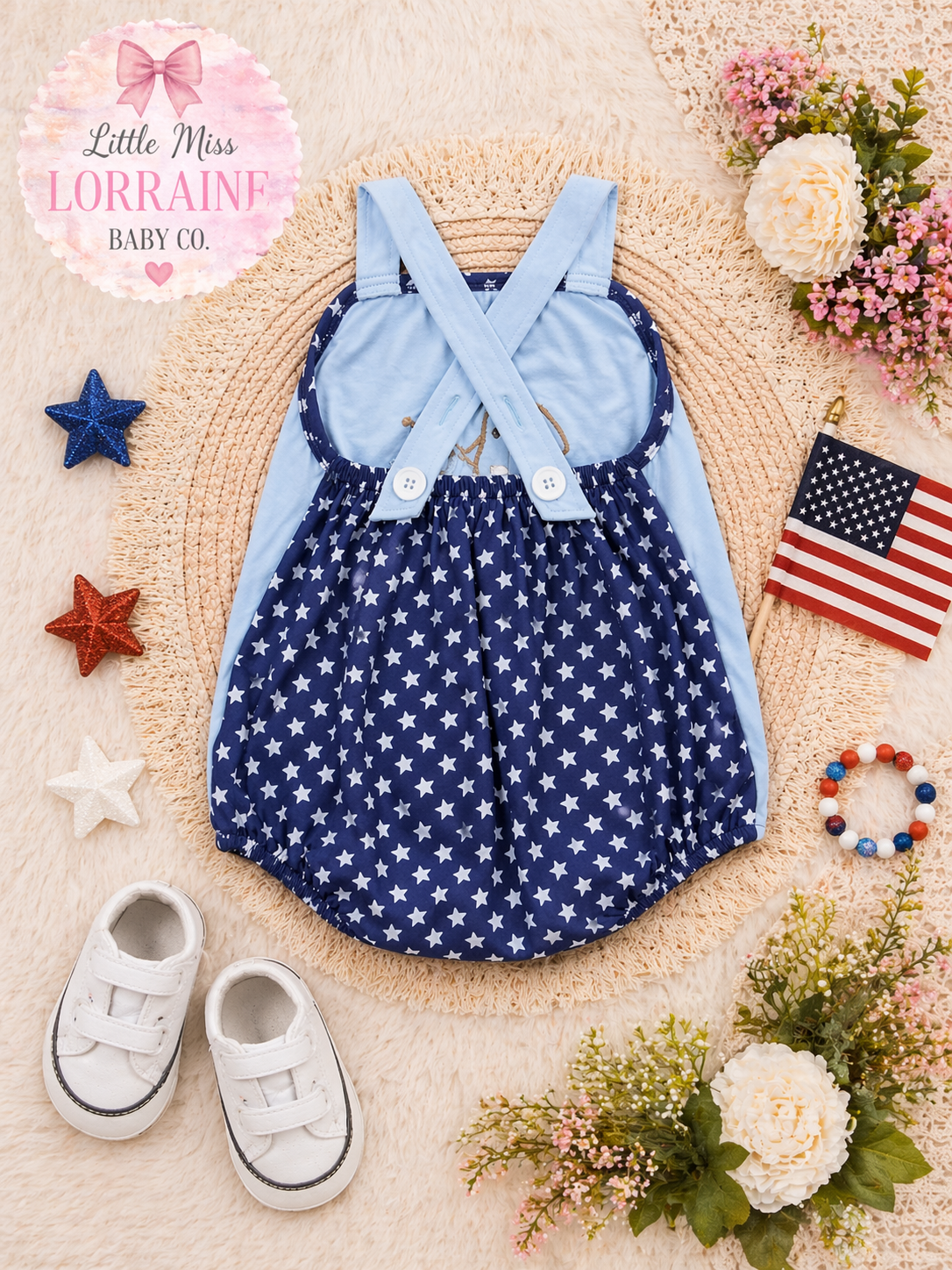 Blue Patriotic Pup Bubble Romper