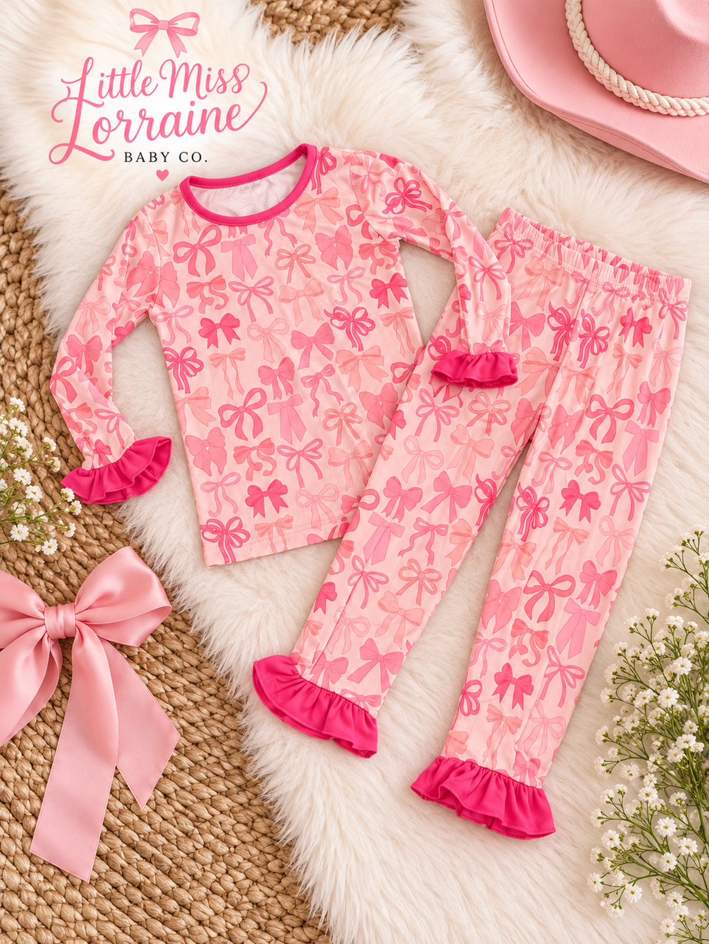 Pretty in Bows Bamboo Ruffle Pajama Set