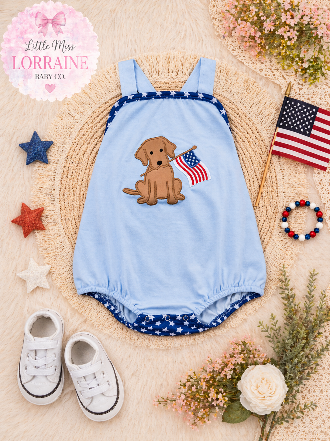 Blue Patriotic Pup Bubble Romper